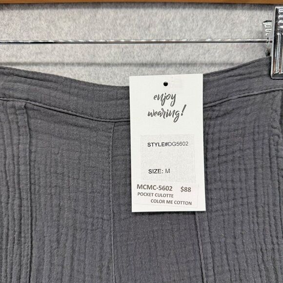 Color Me Cotton CMC Medium Wide-Leg Cropped Pants Elastic Waist Pockets Gray NWT - Picture 6 of 13